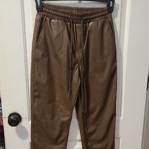 NWOT Vegan Leather Brown Joggers
